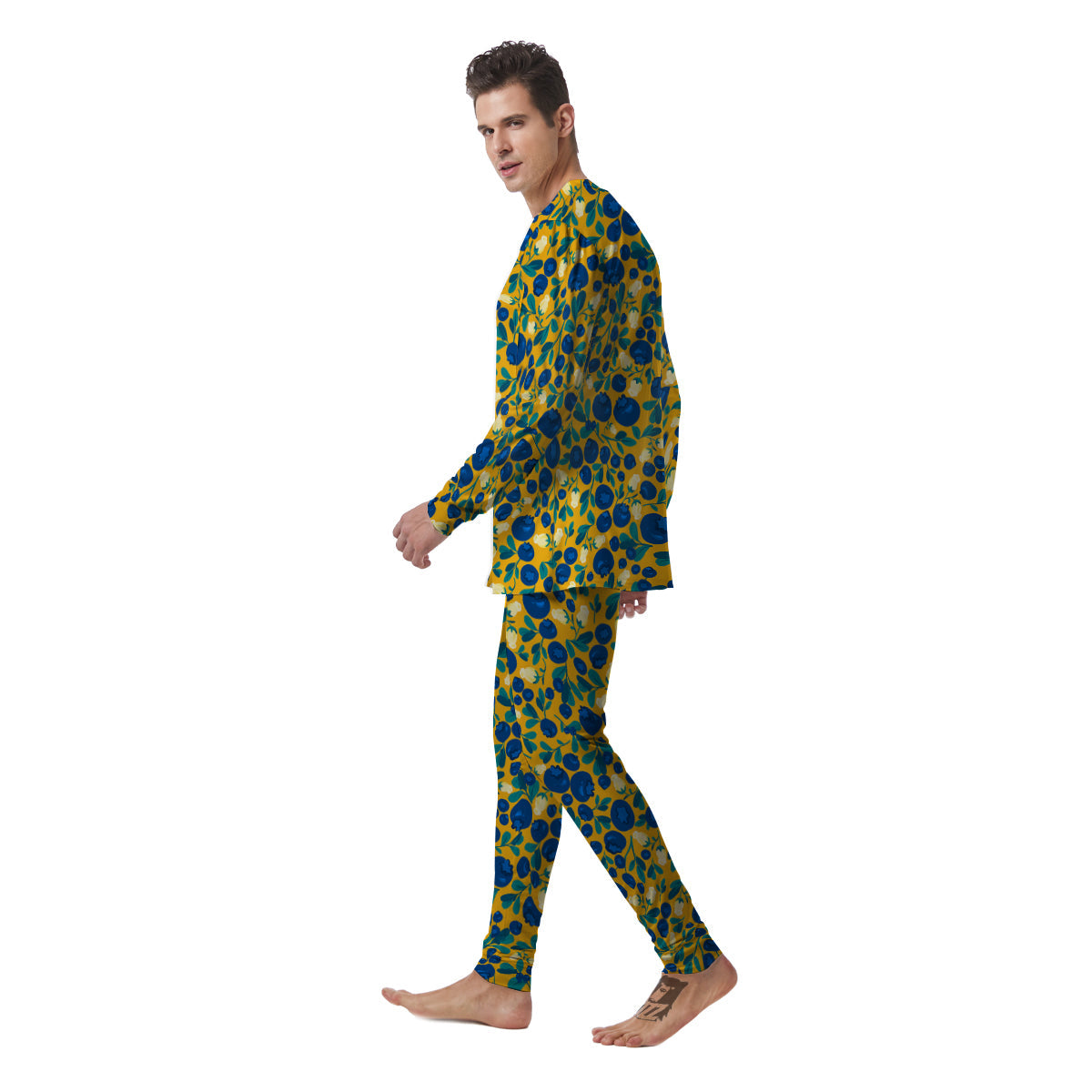 Blueberry Yellow Print Pattern Men's Pajamas-grizzshop