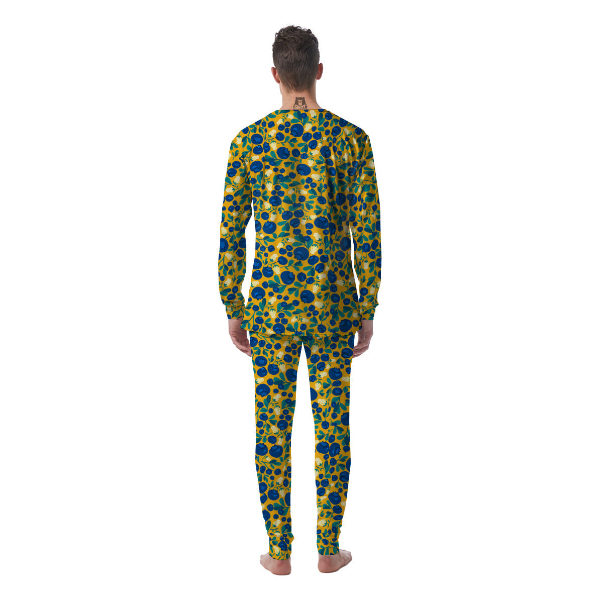 Blueberry Yellow Print Pattern Men's Pajamas-grizzshop