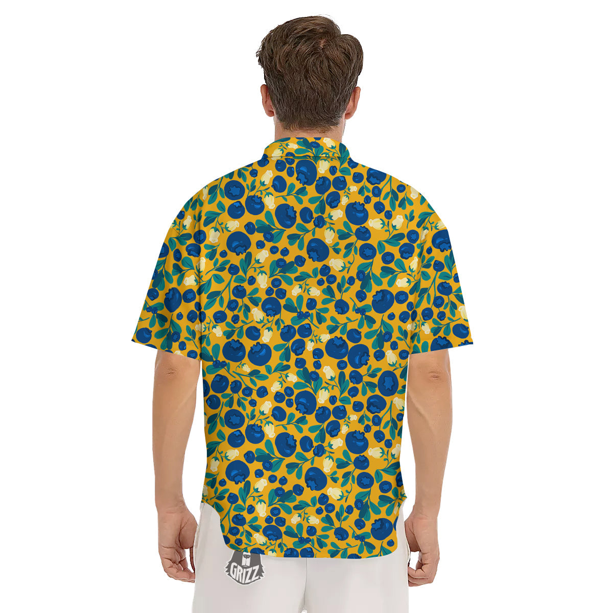 Blueberry Yellow Print Pattern Men's Short Sleeve Shirts-grizzshop