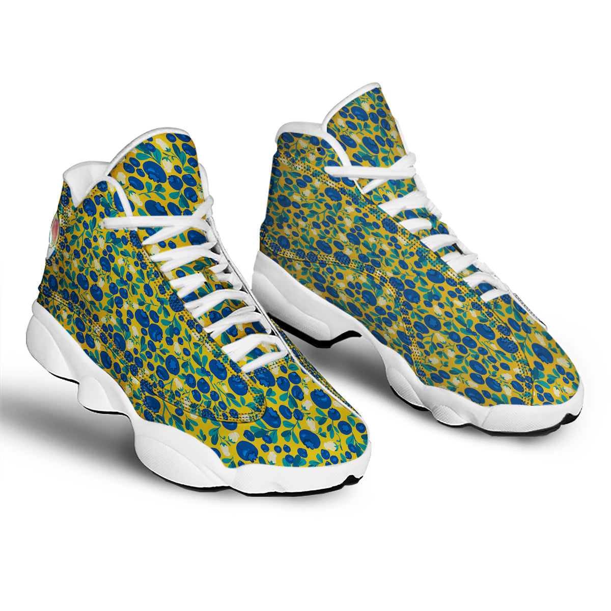 Blueberry Yellow Print Pattern White Basketball Shoes-grizzshop
