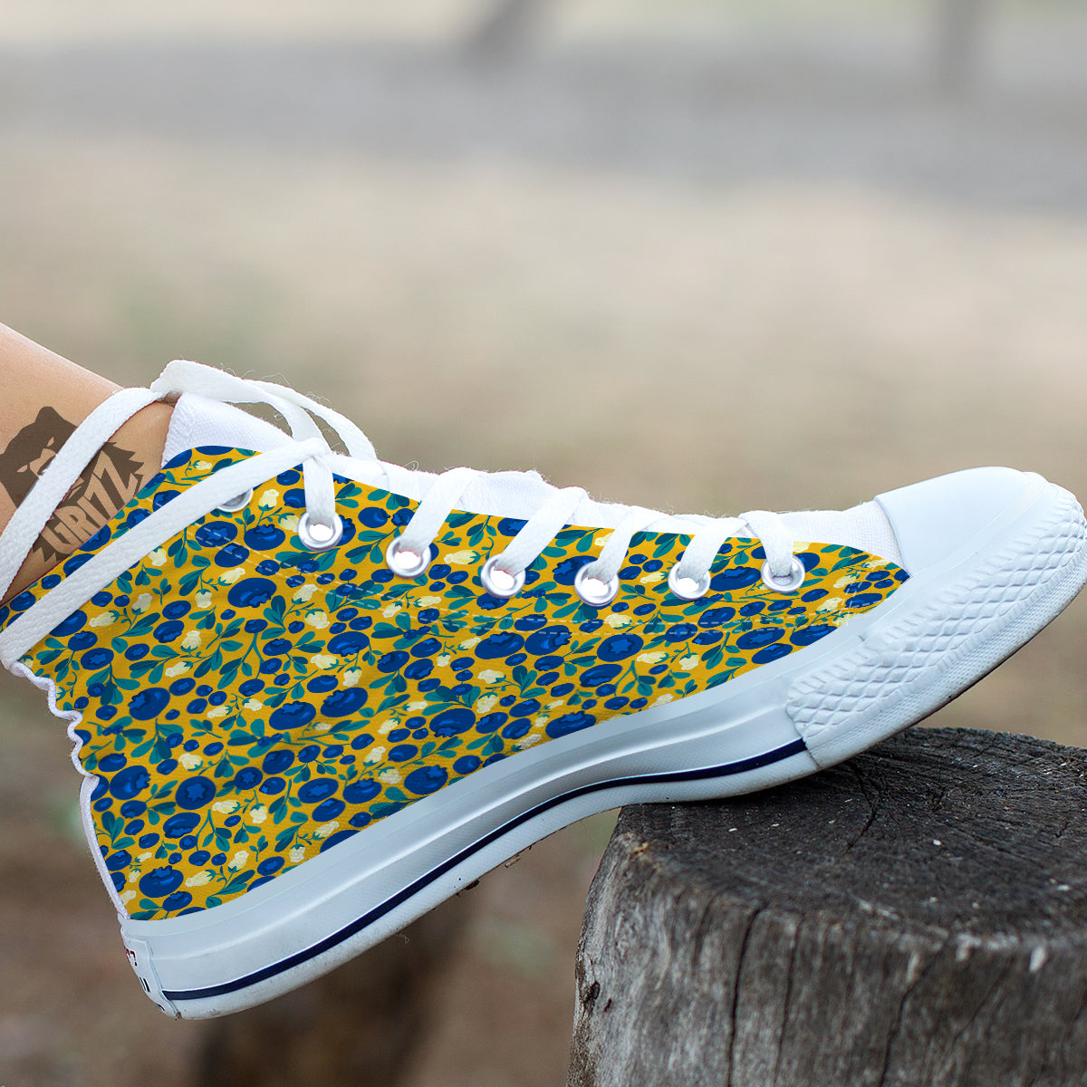 Blueberry Yellow Print Pattern White High Top Shoes-grizzshop