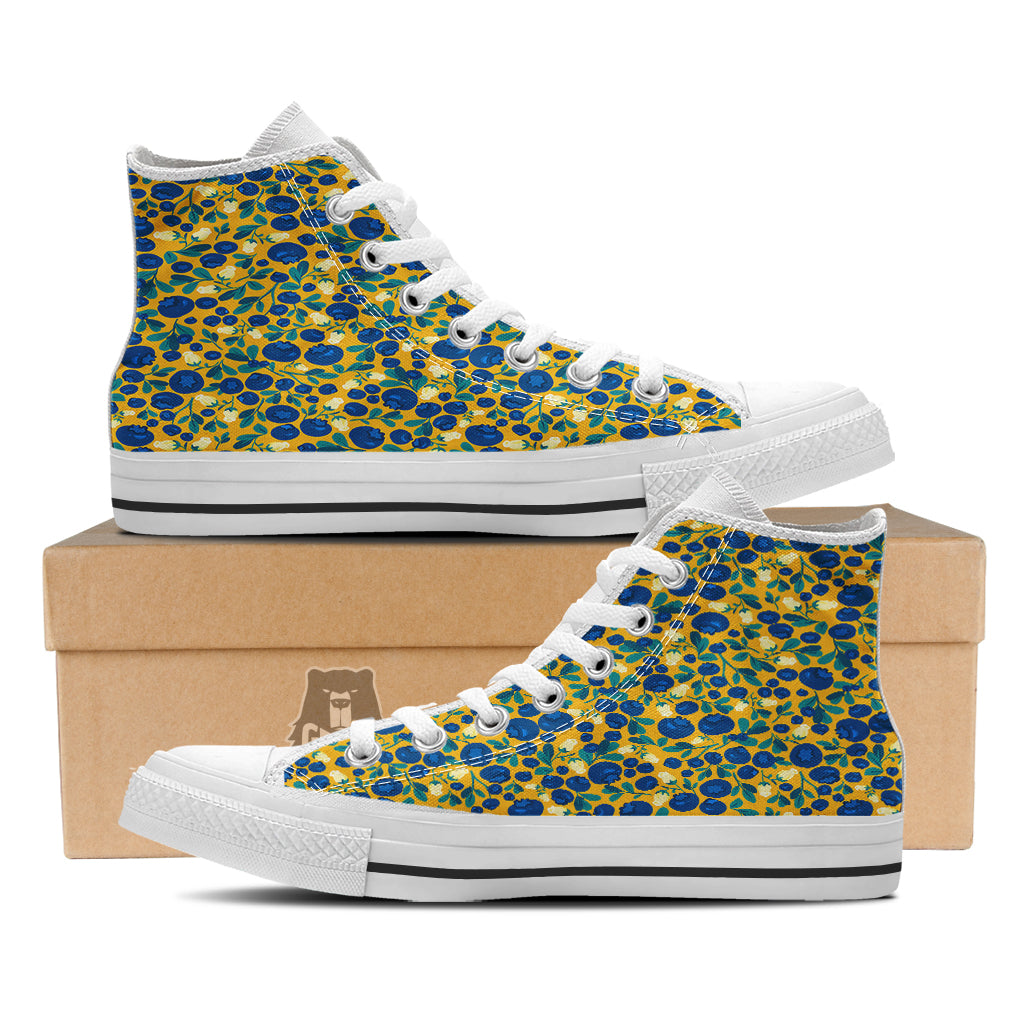 Blueberry Yellow Print Pattern White High Top Shoes-grizzshop