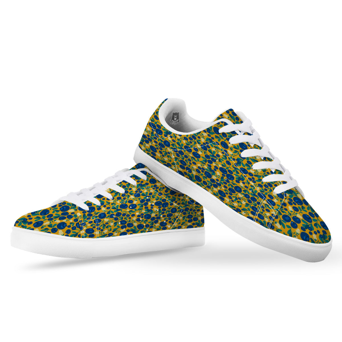 Blueberry Yellow Print Pattern White Low Top Sneakers-grizzshop