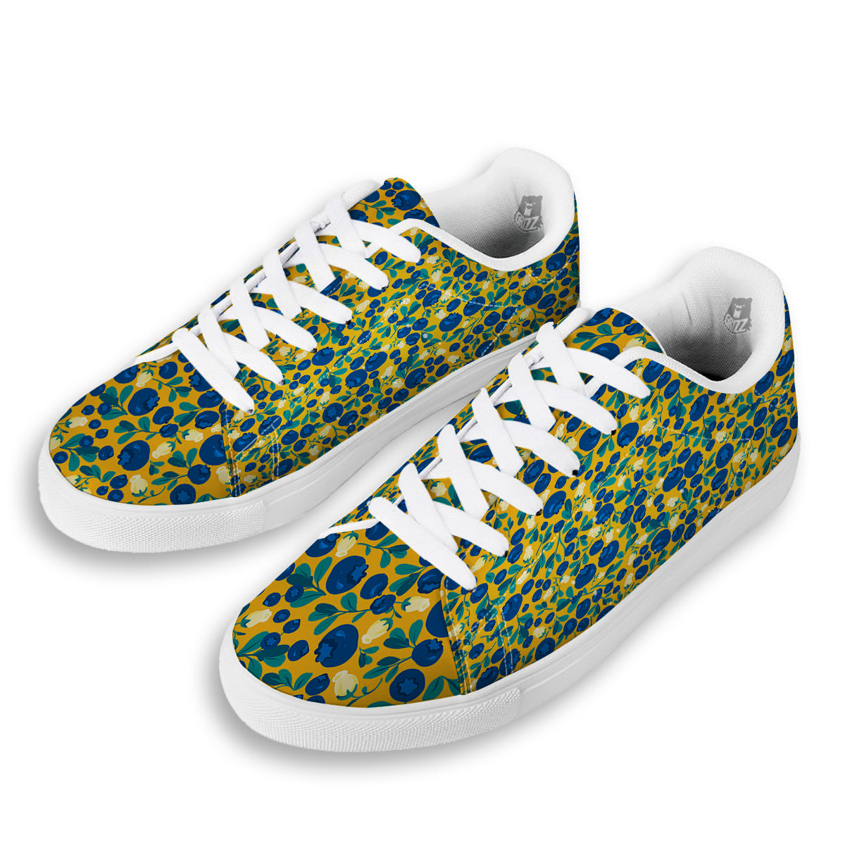Blueberry Yellow Print Pattern White Low Top Sneakers-grizzshop