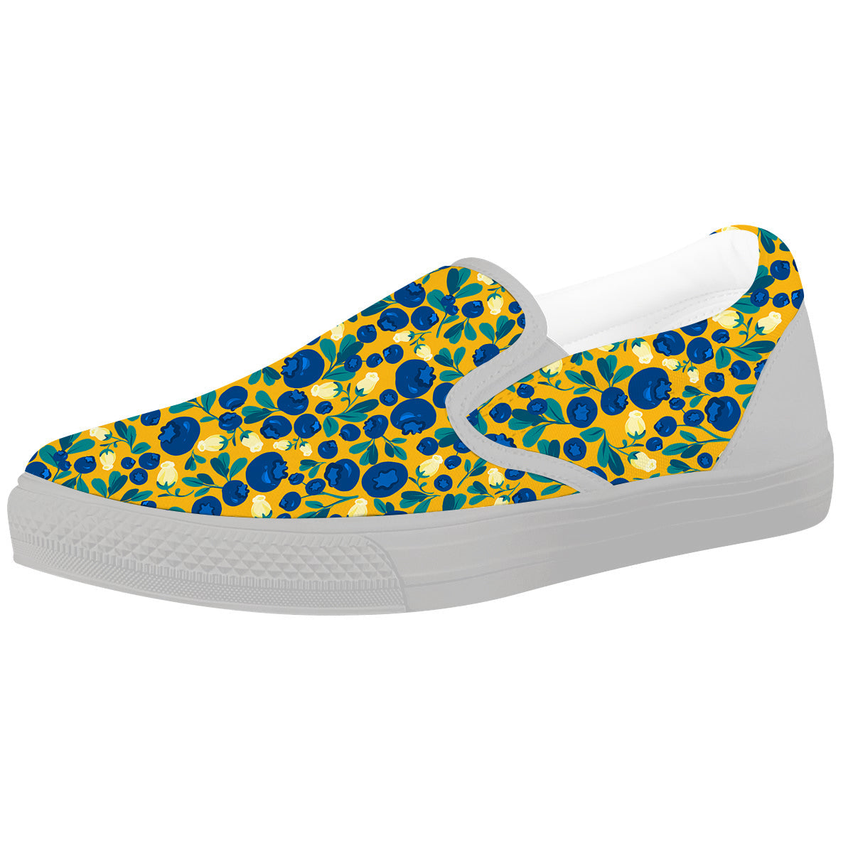 Blueberry Yellow Print Pattern White Slip On Shoes-grizzshop