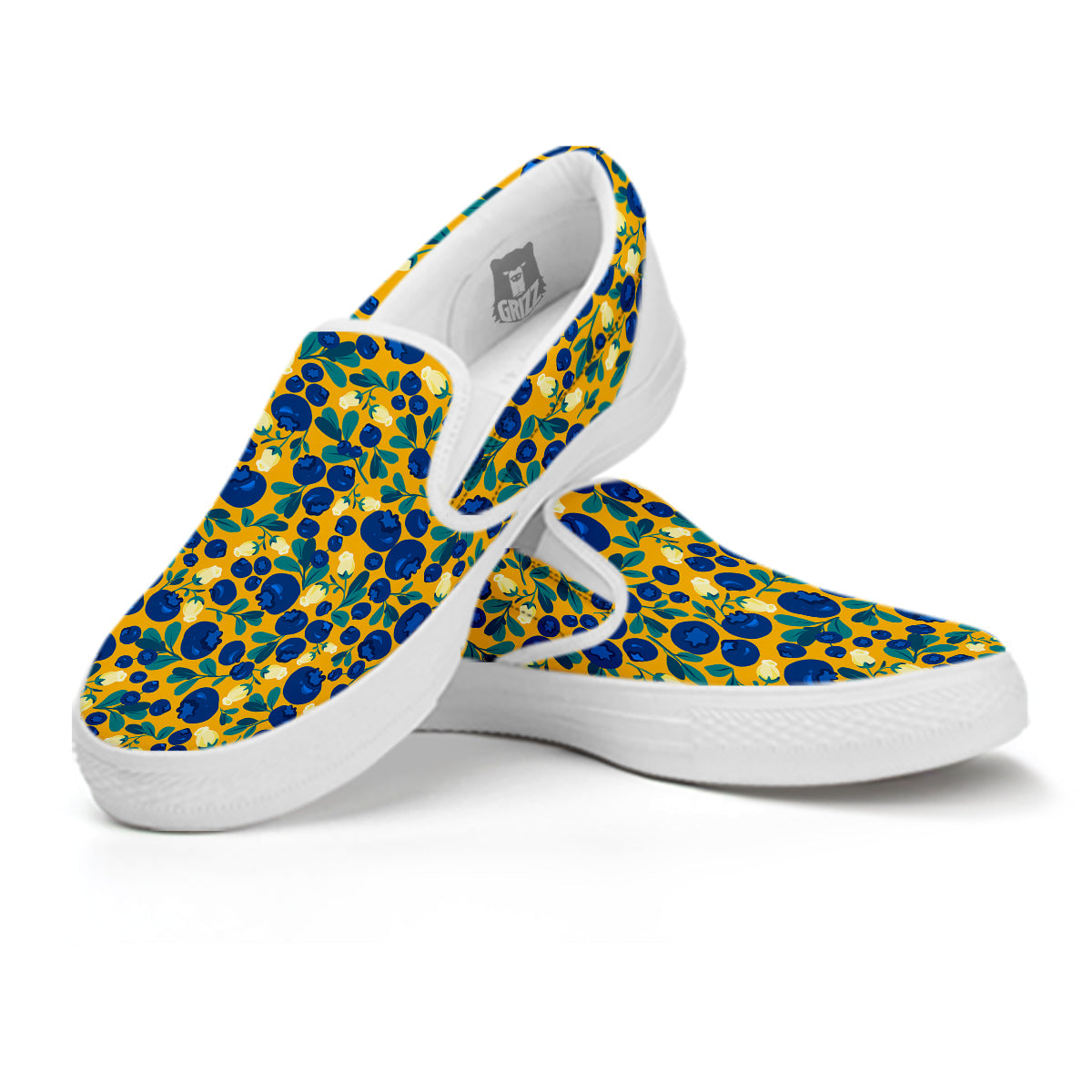 Blueberry Yellow Print Pattern White Slip On Shoes-grizzshop