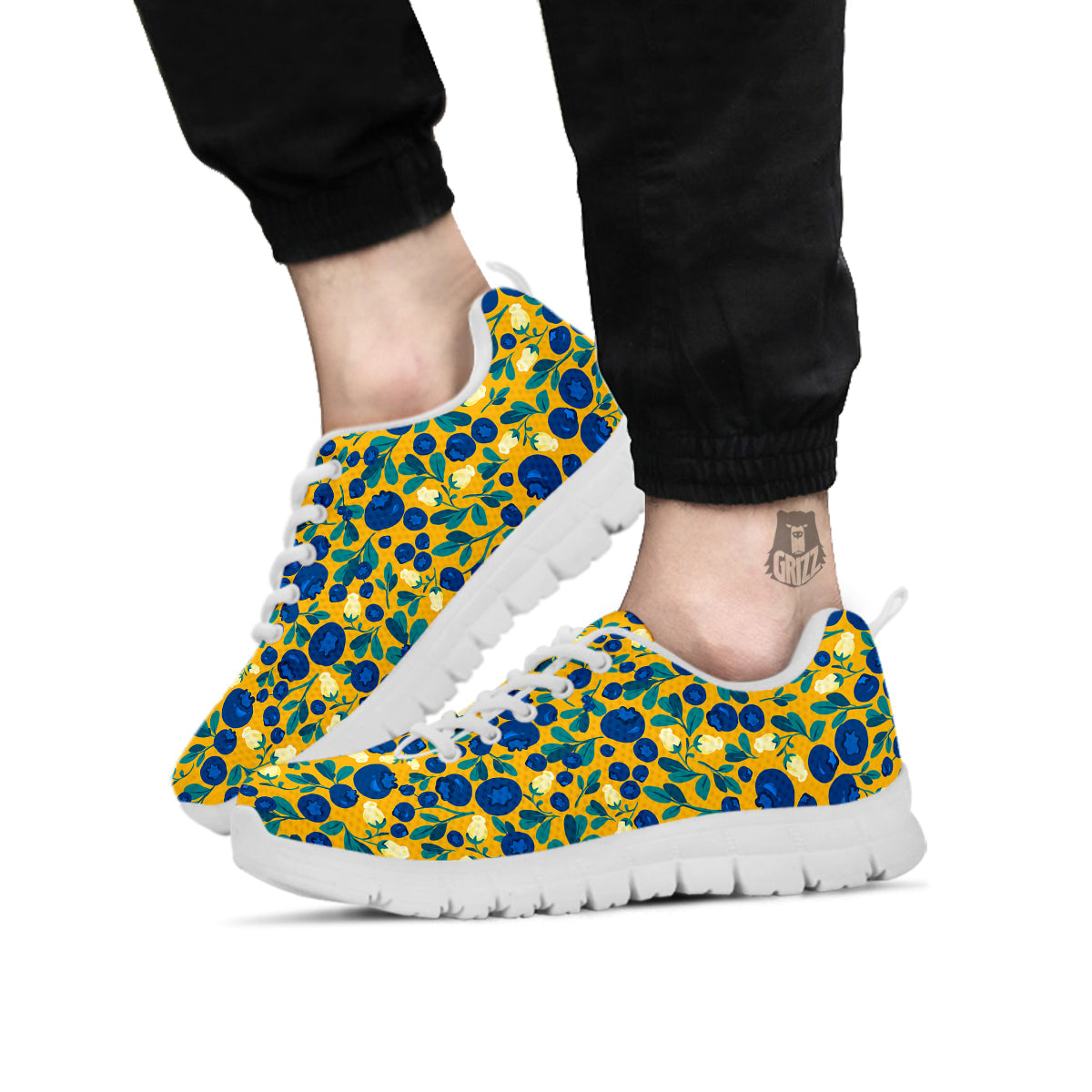 Blueberry Yellow Print Pattern White Sneaker-grizzshop