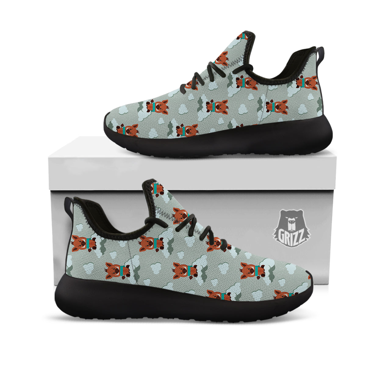 Boar And Cloud Print Pattern Black Athletic Shoes-grizzshop