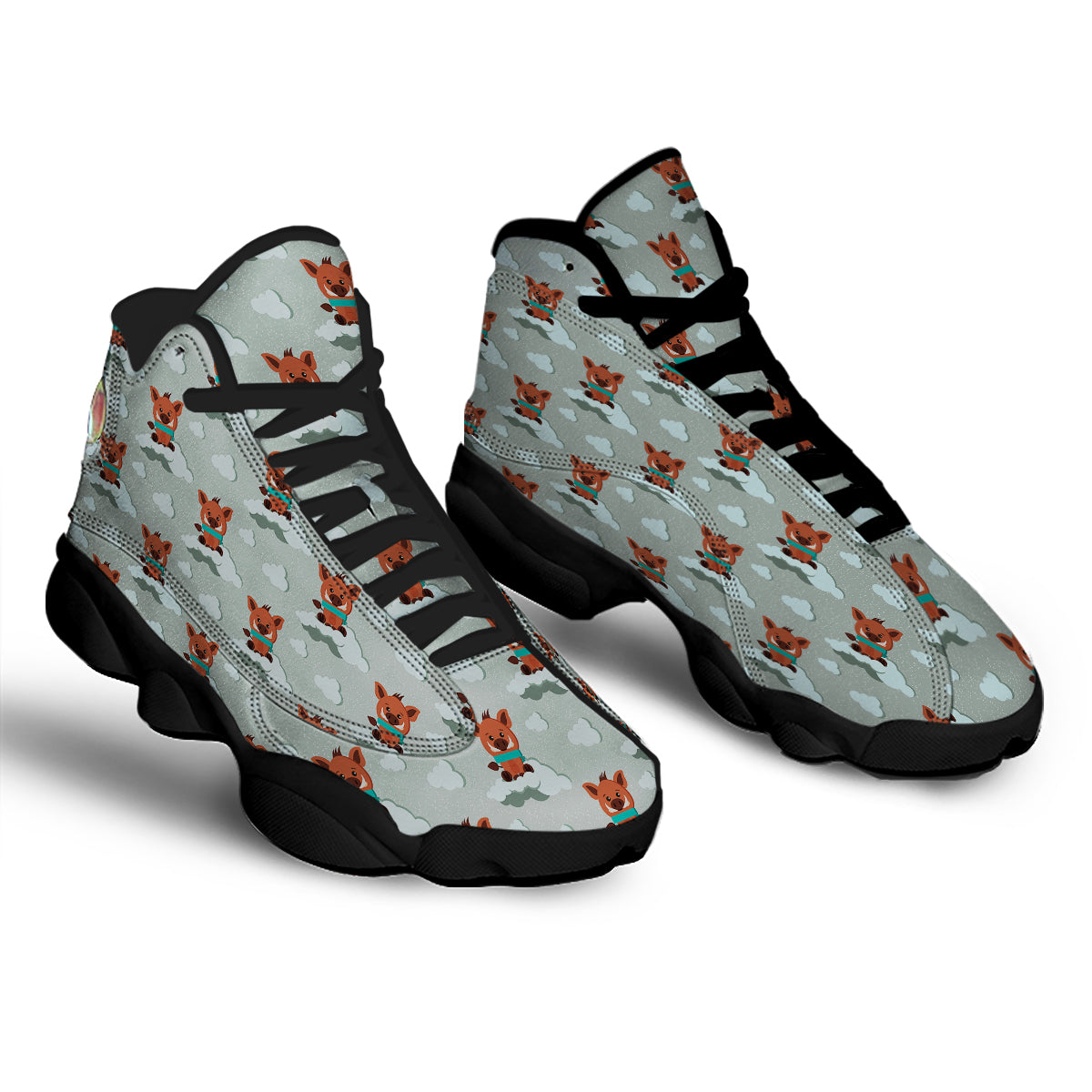 Boar And Cloud Print Pattern Black Basketball Shoes-grizzshop