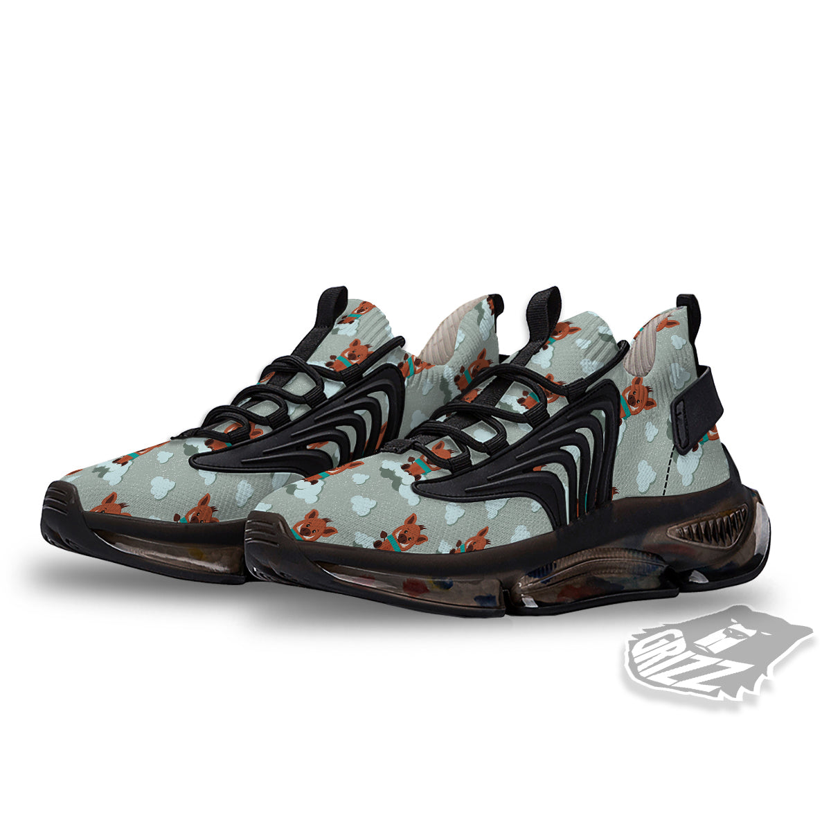 Boar And Cloud Print Pattern Black Gym Shoes-grizzshop
