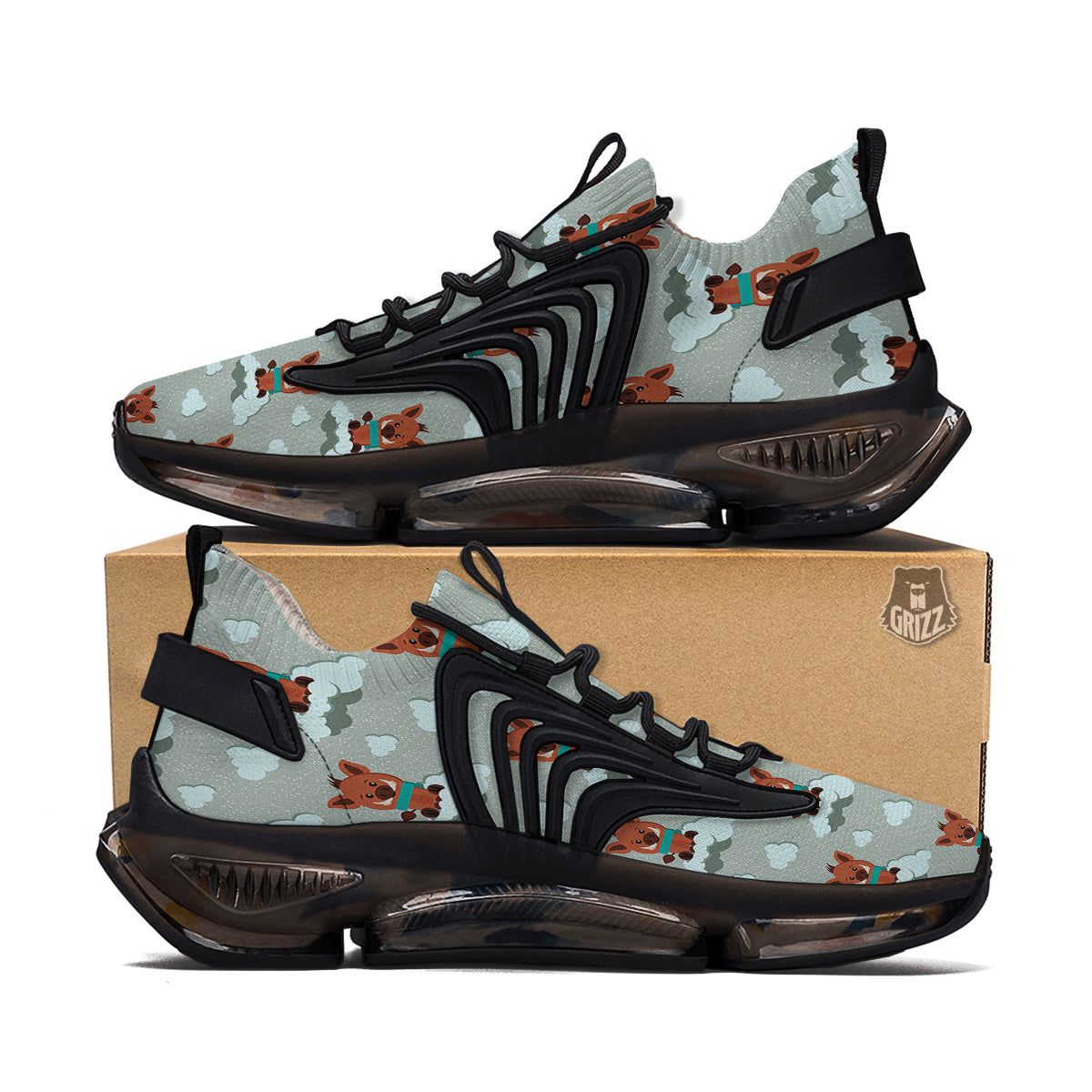 Boar And Cloud Print Pattern Black Gym Shoes-grizzshop