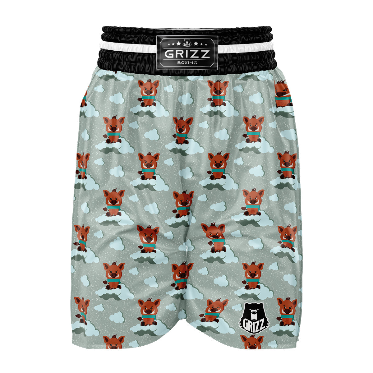 Boar And Cloud Print Pattern Boxing Shorts-grizzshop