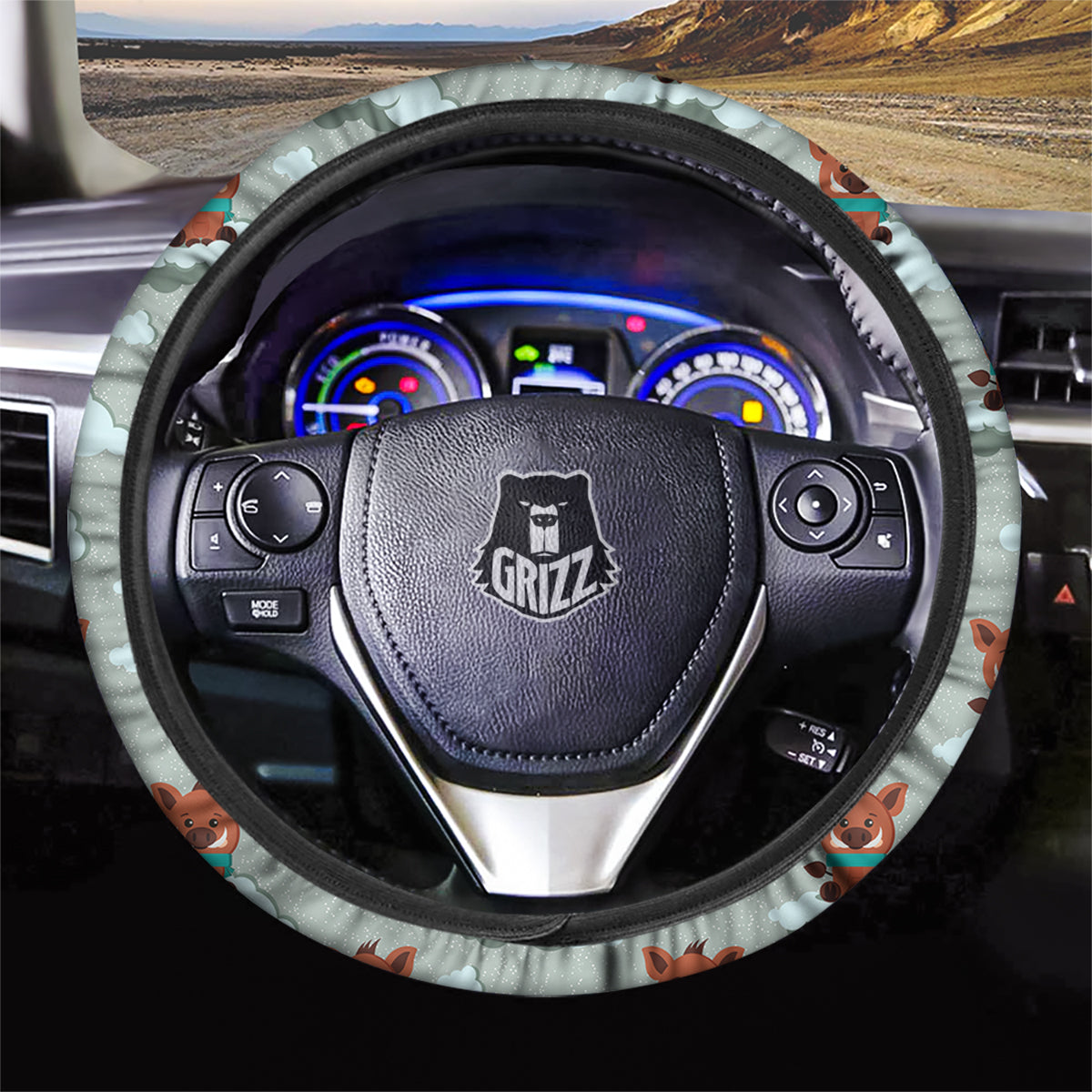 Boar And Cloud Print Pattern Car Steering Wheel Cover-grizzshop