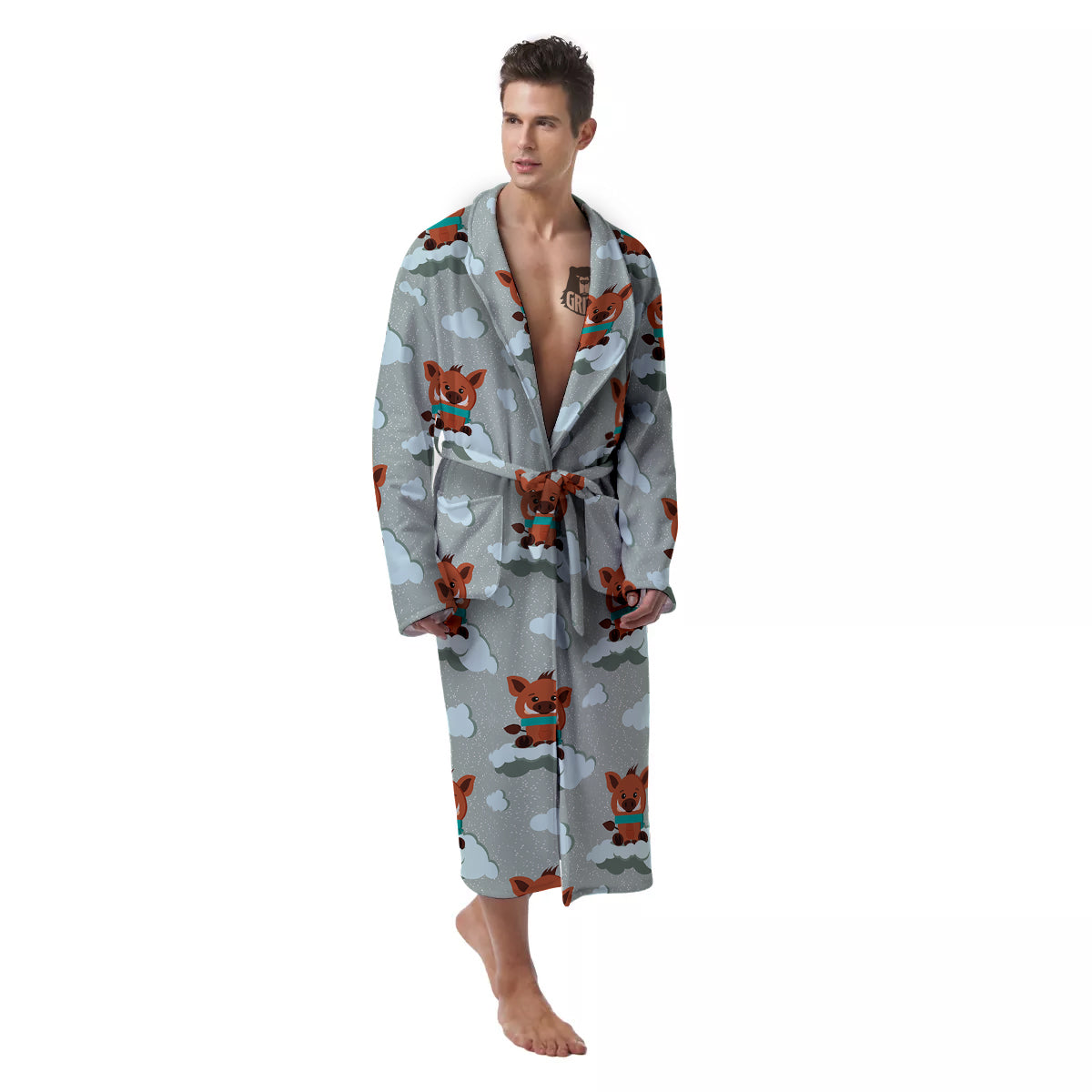 Boar And Cloud Print Pattern Men's Robe-grizzshop