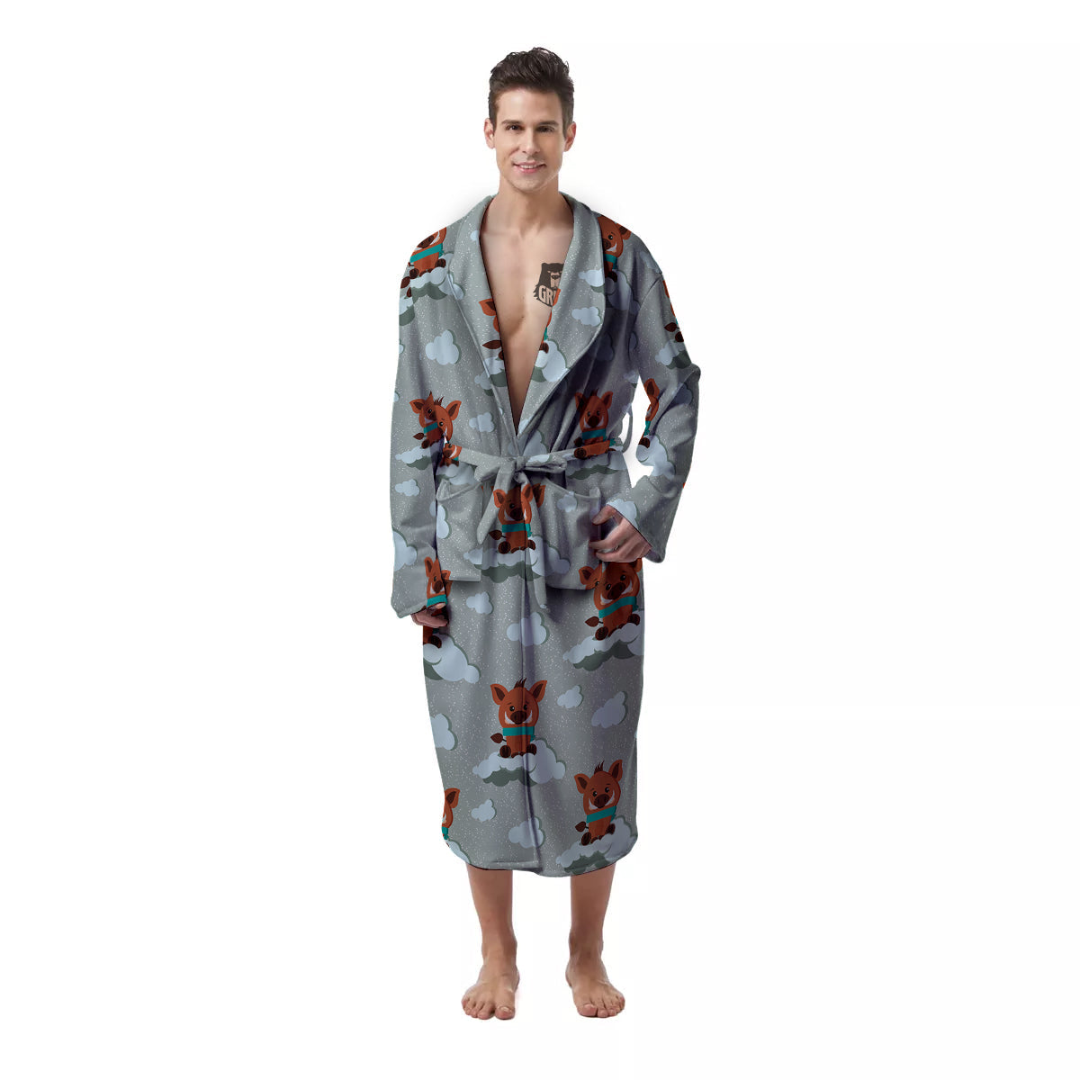 Boar And Cloud Print Pattern Men's Robe-grizzshop