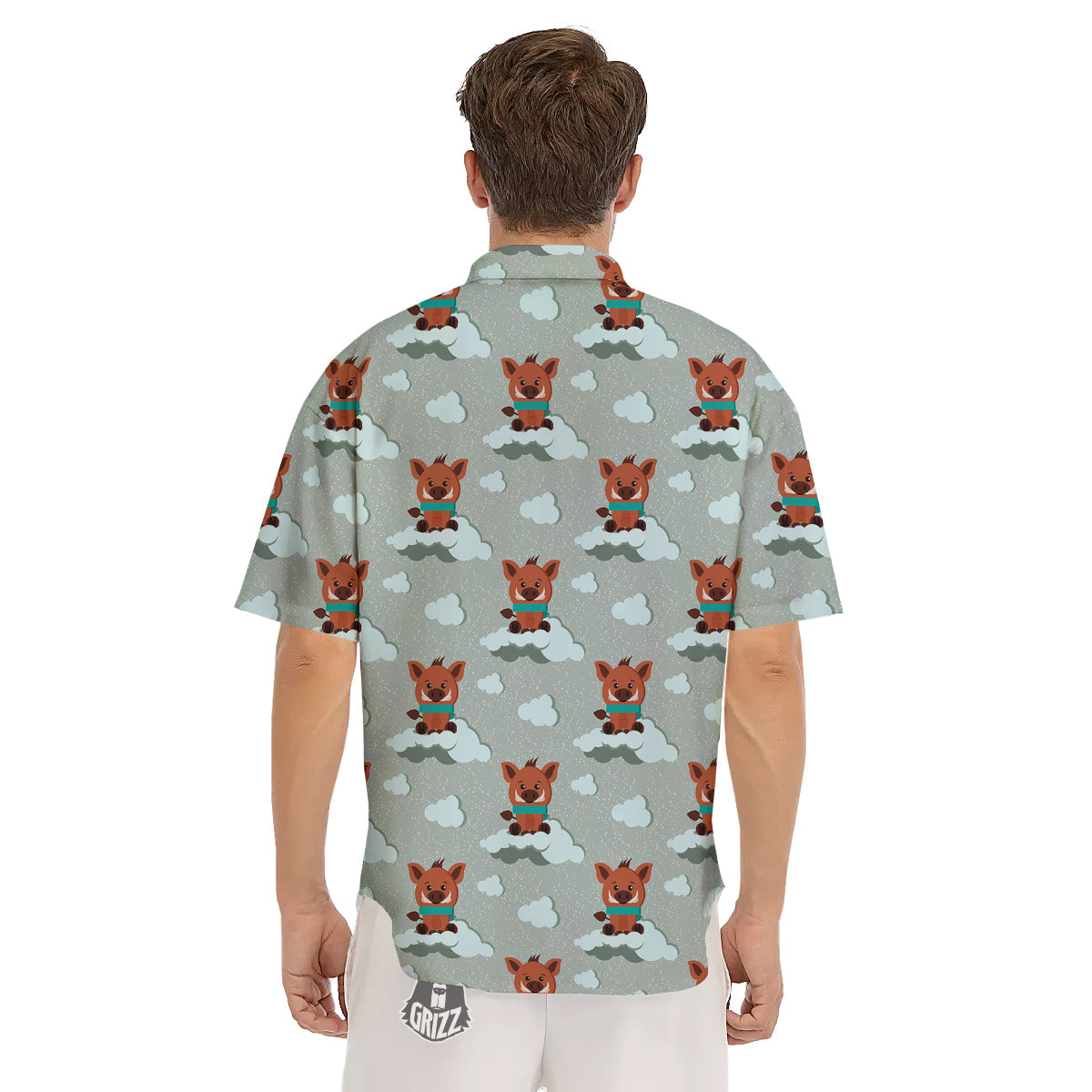 Boar And Cloud Print Pattern Men's Short Sleeve Shirts-grizzshop