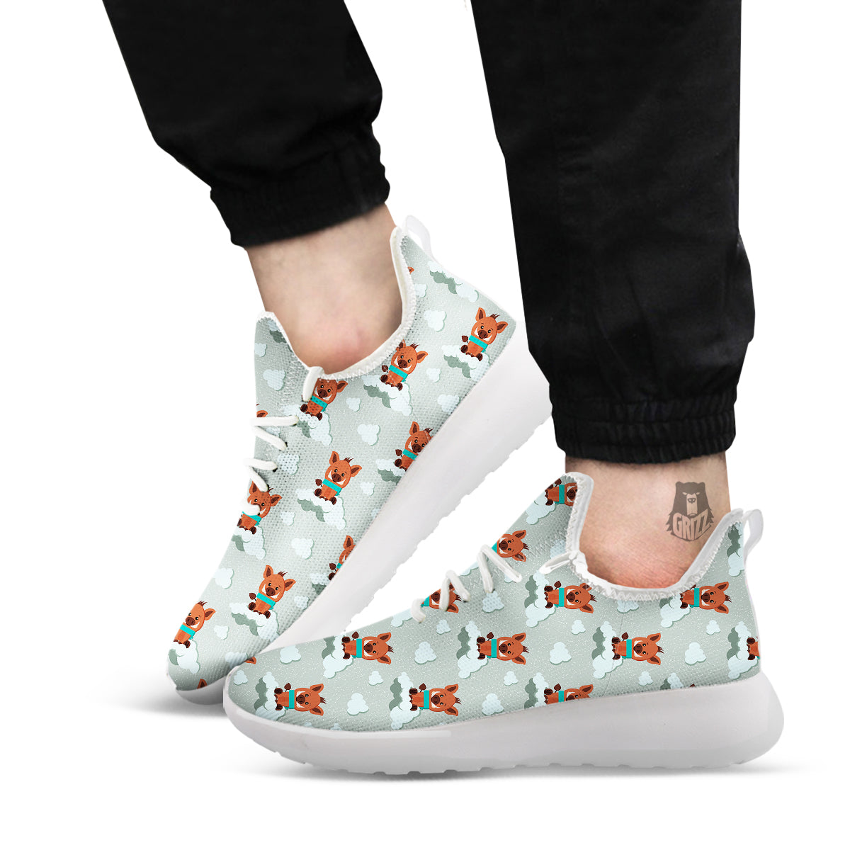 Boar And Cloud Print Pattern White Athletic Shoes-grizzshop
