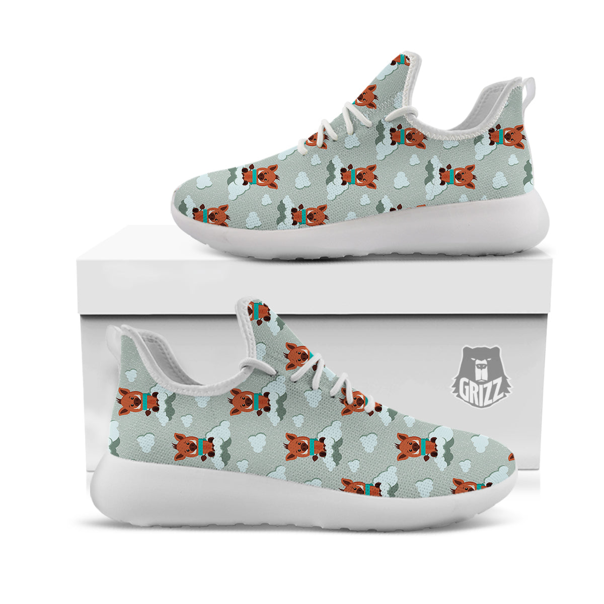 Boar And Cloud Print Pattern White Athletic Shoes-grizzshop