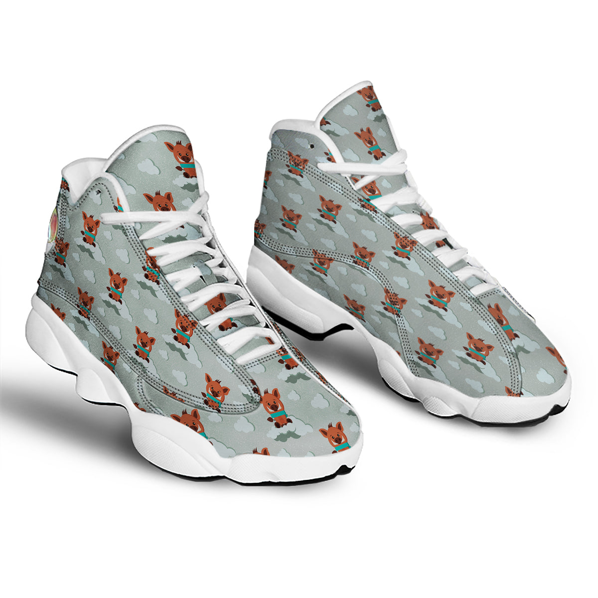 Boar And Cloud Print Pattern White Basketball Shoes-grizzshop