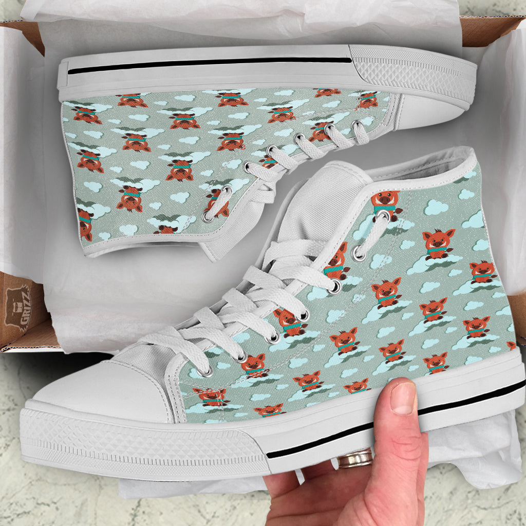 Boar And Cloud Print Pattern White High Top Shoes-grizzshop