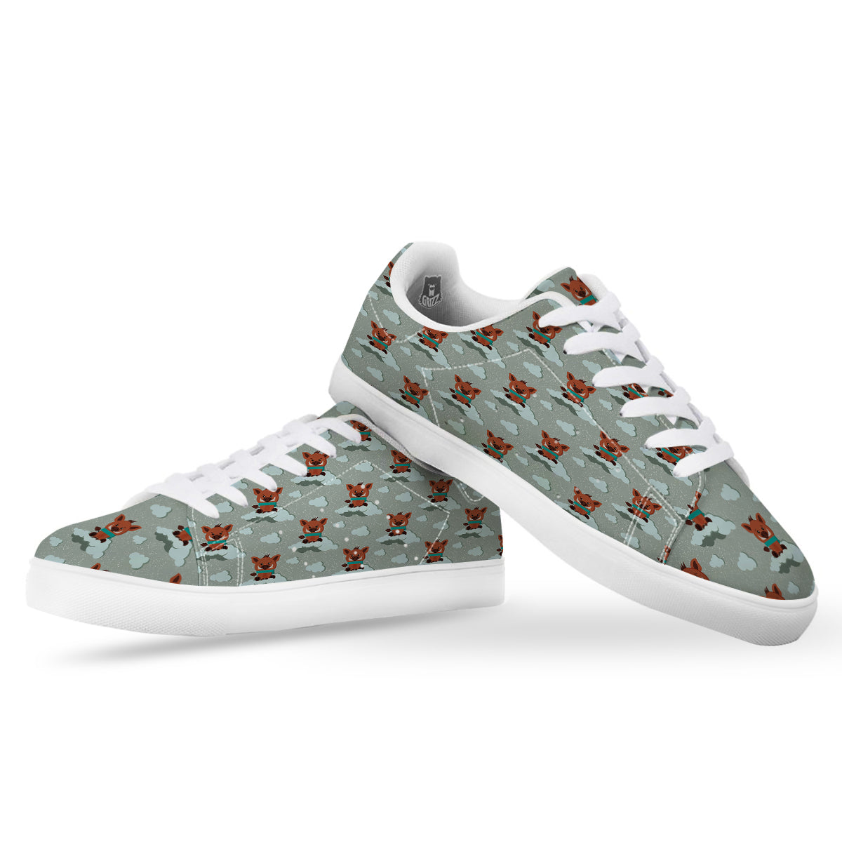 Boar And Cloud Print Pattern White Low Top Sneakers-grizzshop