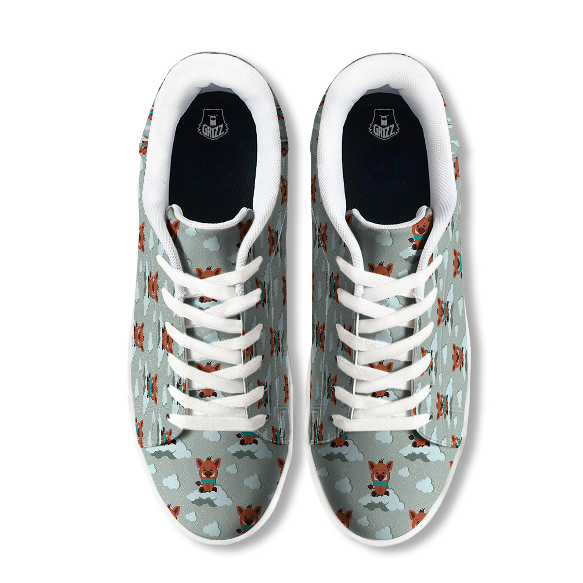 Boar And Cloud Print Pattern White Low Top Sneakers-grizzshop