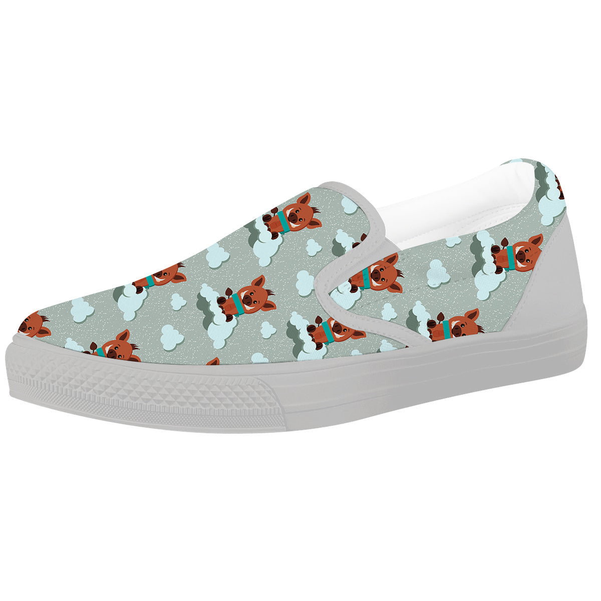 Boar And Cloud Print Pattern White Slip On Shoes-grizzshop