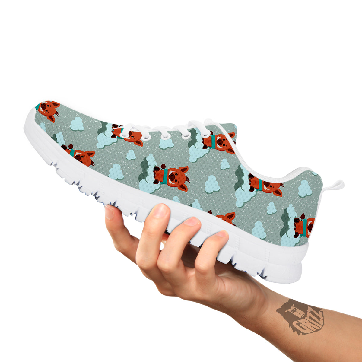 Boar And Cloud Print Pattern White Sneaker-grizzshop