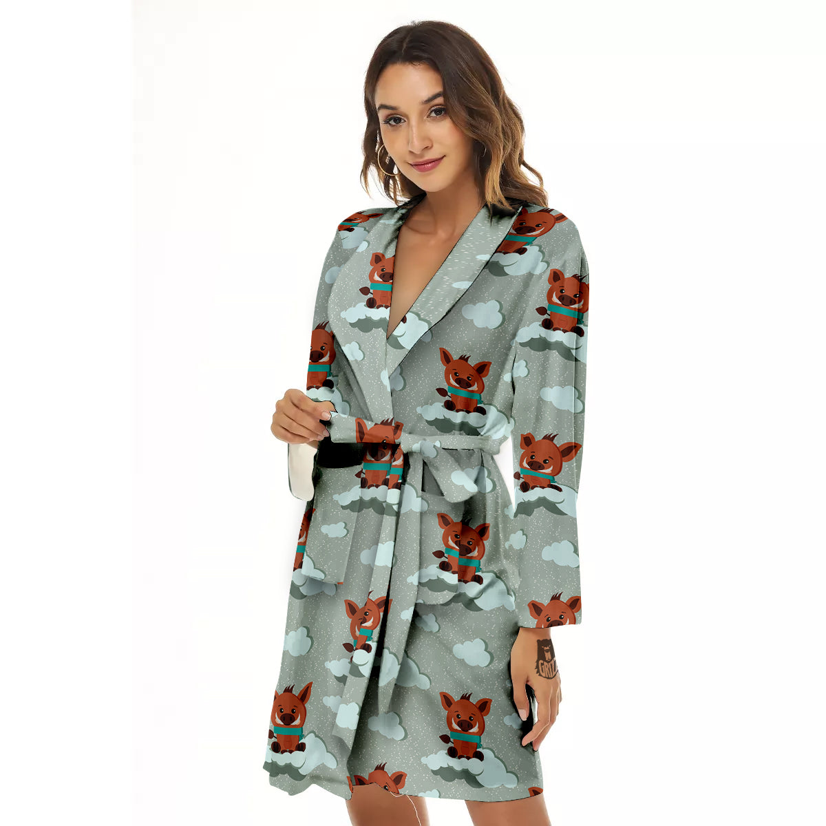 Boar And Cloud Print Pattern Women's Robe-grizzshop