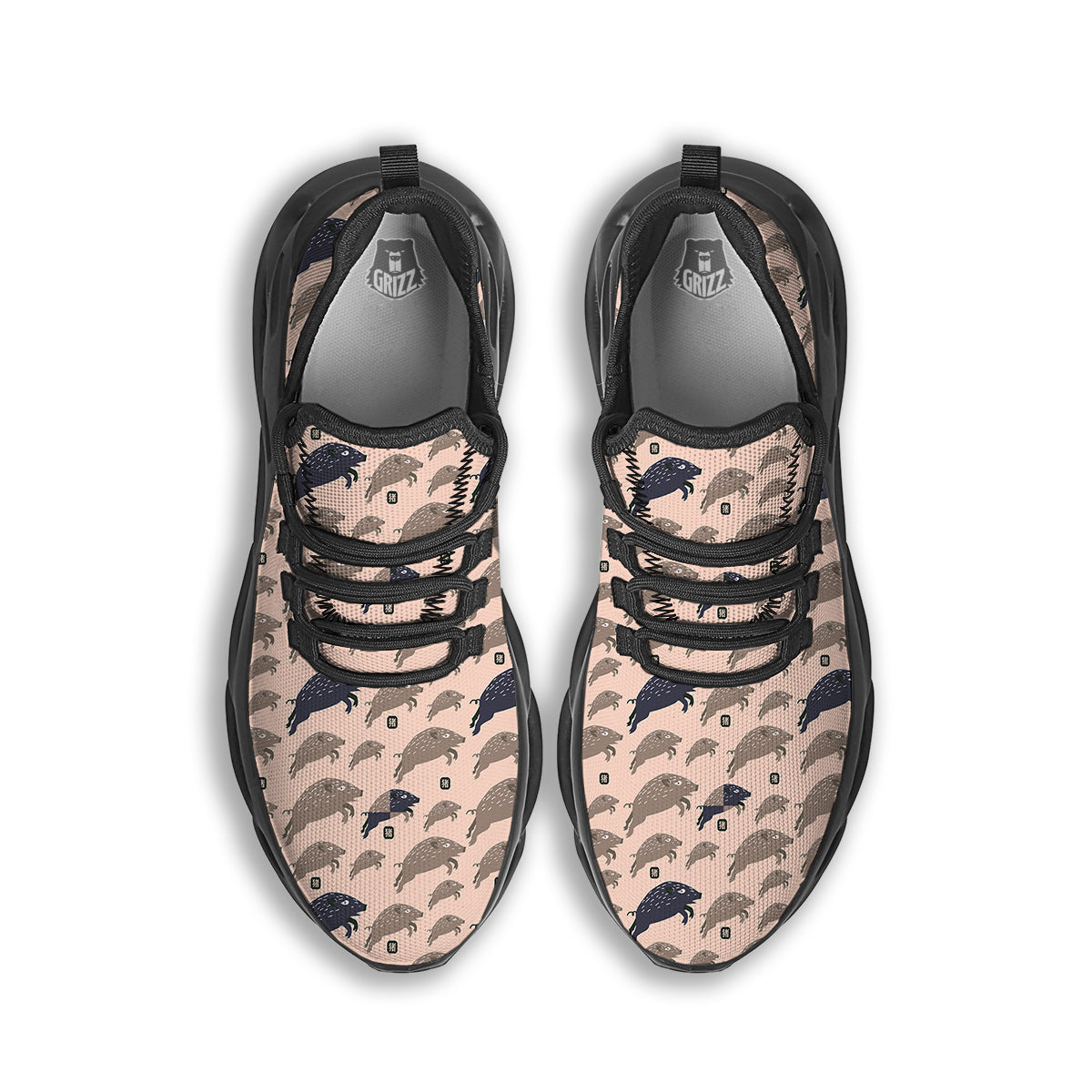 Boar Jumping Print Pattern Black Running Shoes-grizzshop