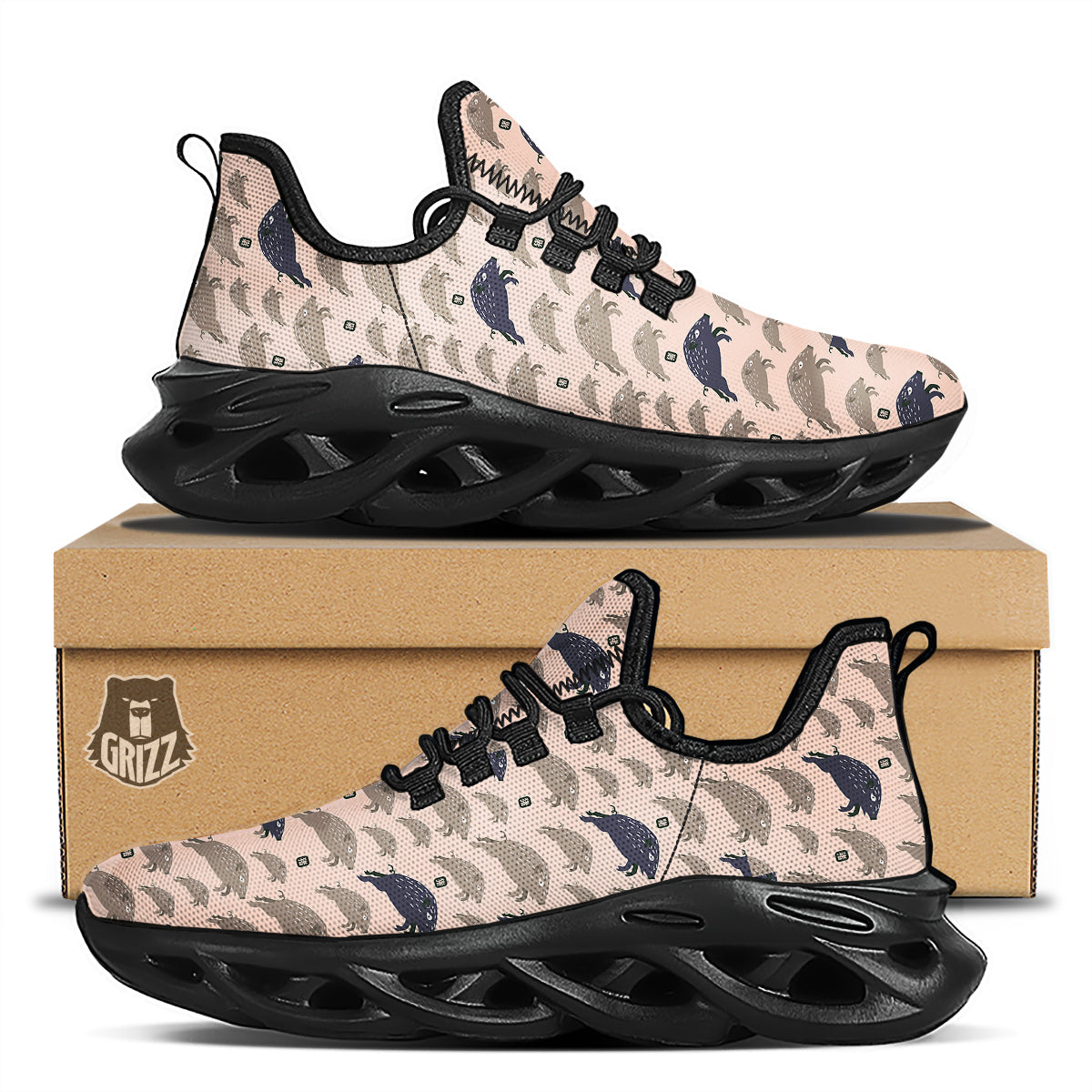 Boar Jumping Print Pattern Black Running Shoes-grizzshop