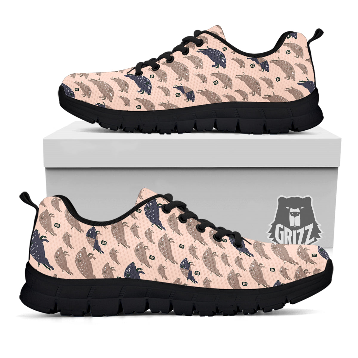 Boar Jumping Print Pattern Black Sneaker-grizzshop