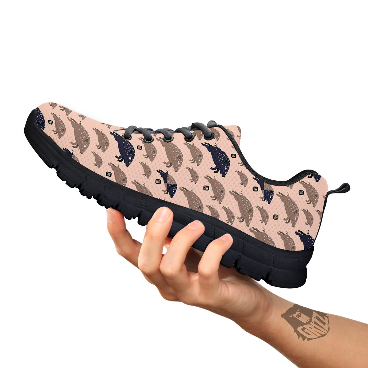 Boar Jumping Print Pattern Black Sneaker-grizzshop