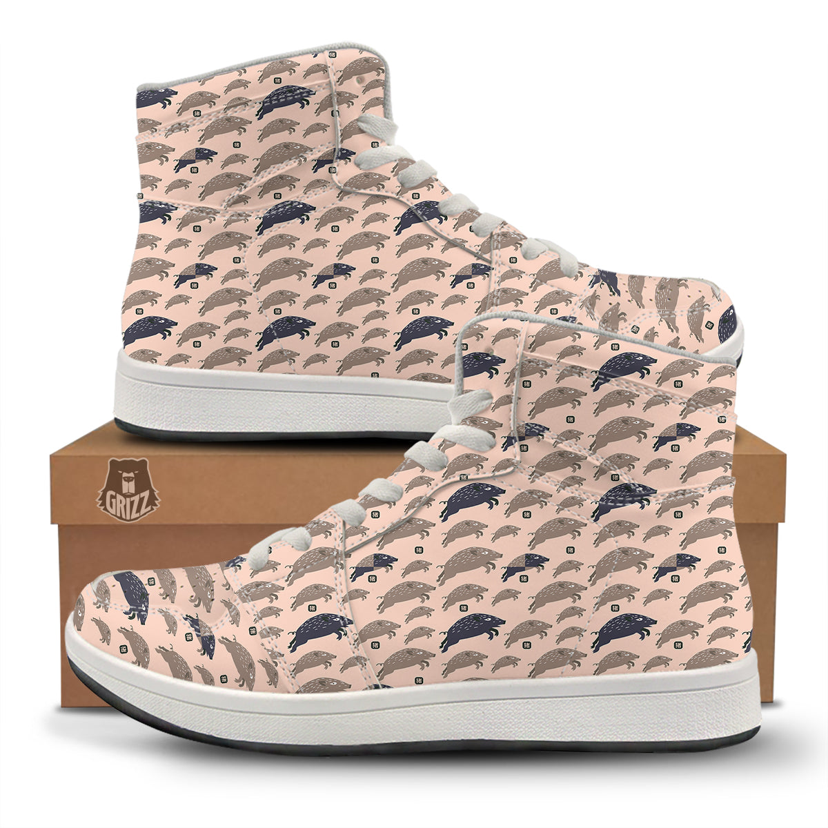 Boar Jumping Print Pattern High Top Sneakers-grizzshop