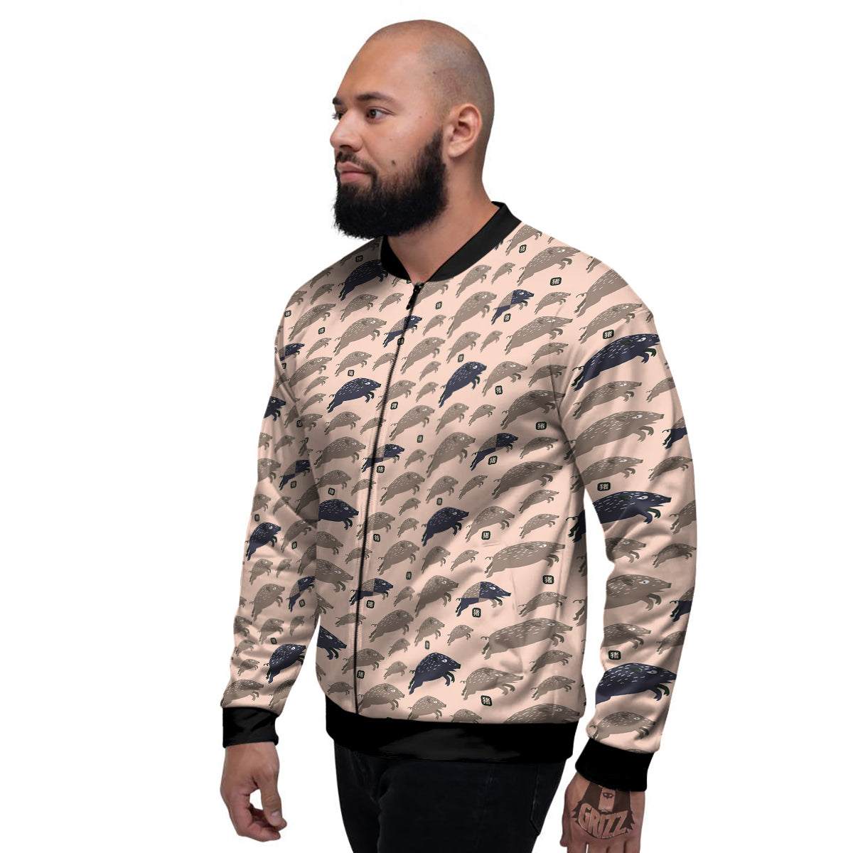 Boar Jumping Print Pattern Men's Bomber Jacket-grizzshop