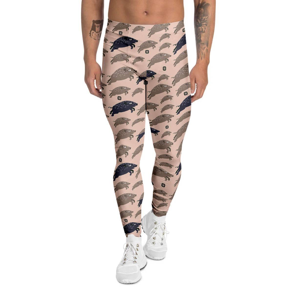 Boar Jumping Print Pattern Men's Leggings-grizzshop