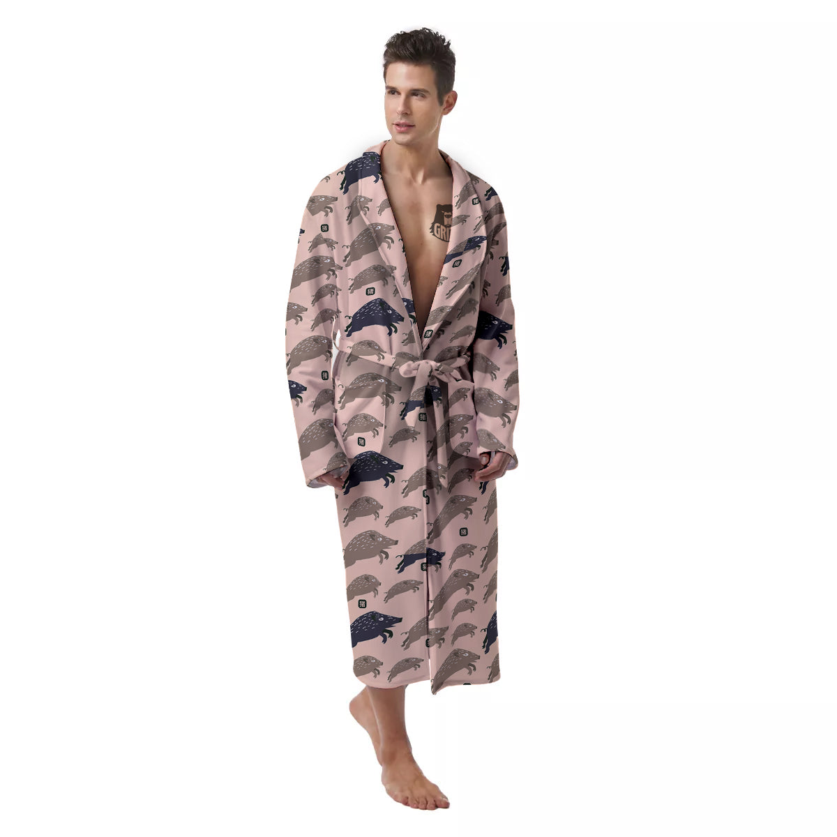 Boar Jumping Print Pattern Men's Robe-grizzshop