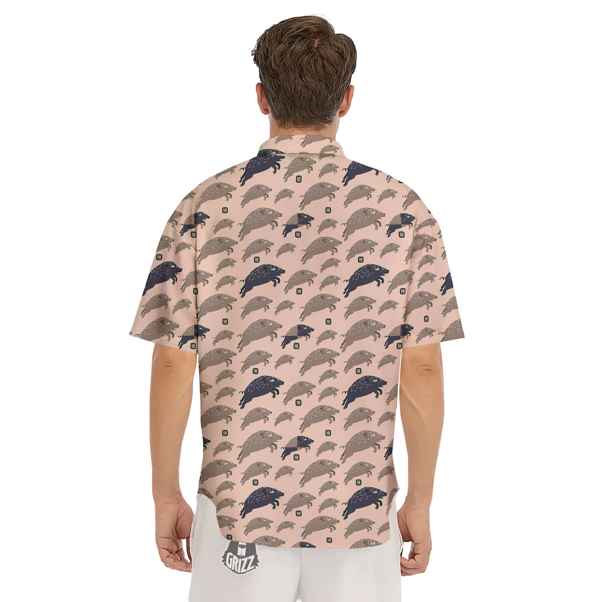 Boar Jumping Print Pattern Men's Short Sleeve Shirts-grizzshop