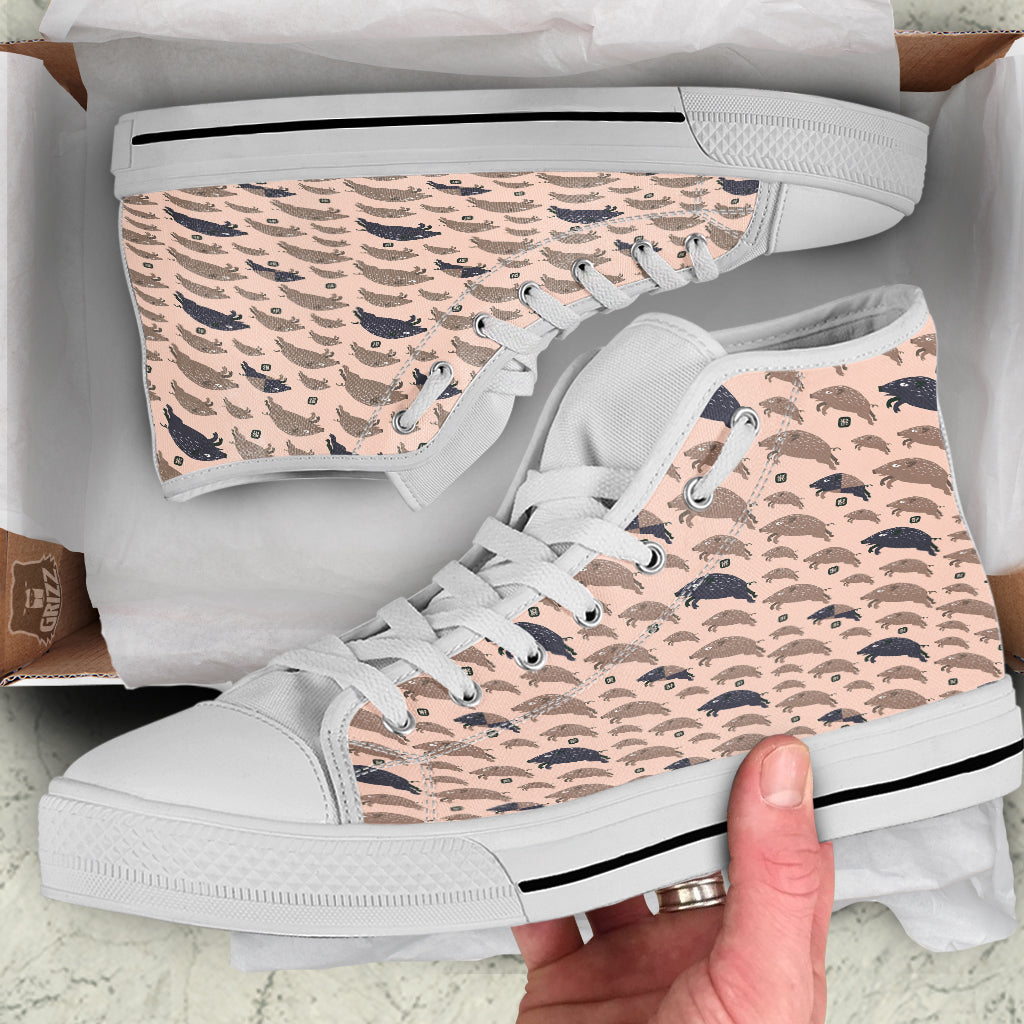 Boar Jumping Print Pattern White High Top Shoes-grizzshop