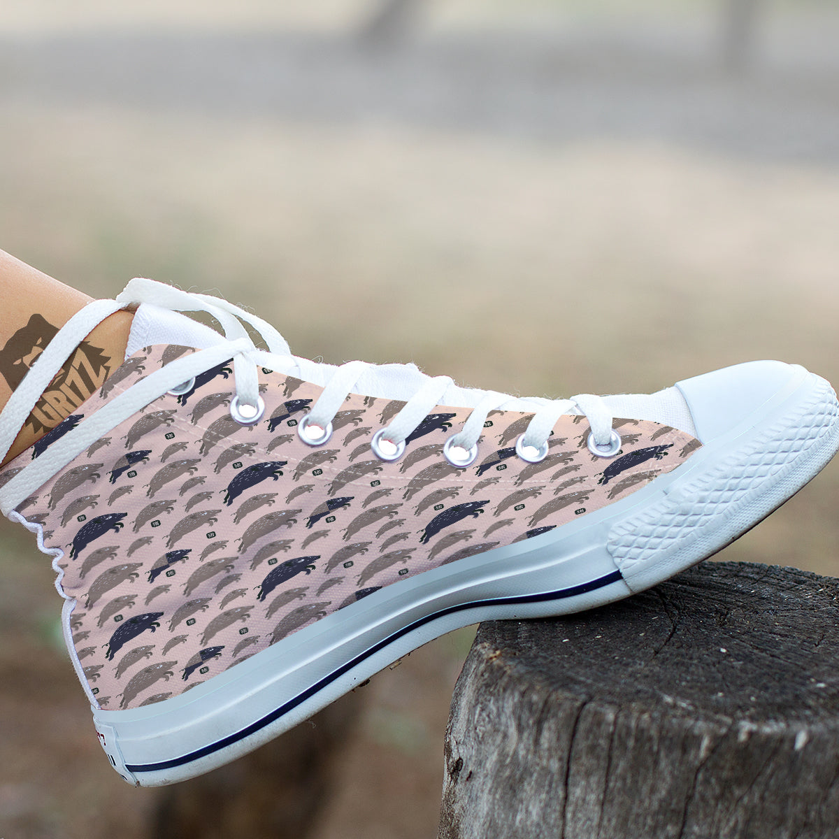 Boar Jumping Print Pattern White High Top Shoes-grizzshop