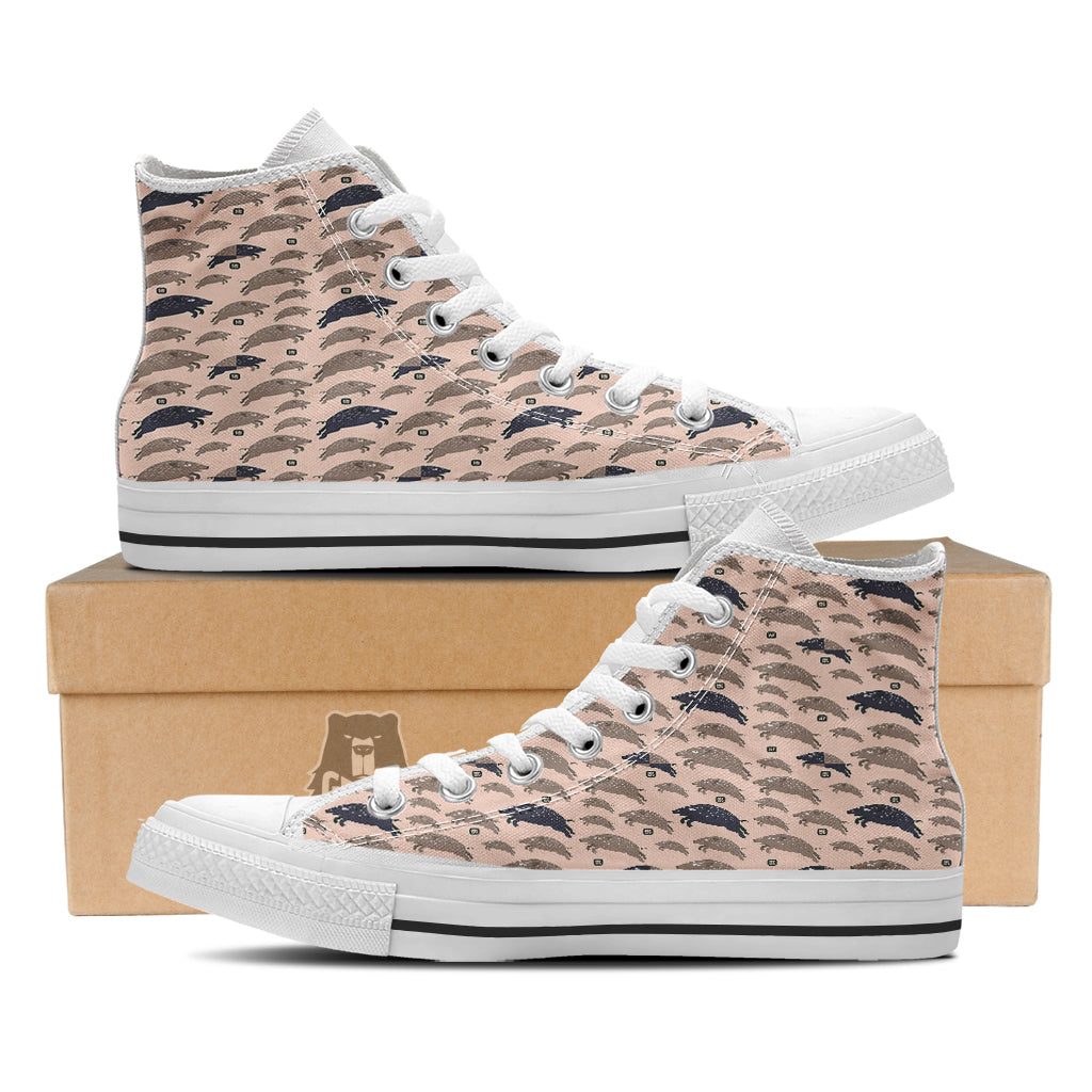 Boar Jumping Print Pattern White High Top Shoes-grizzshop