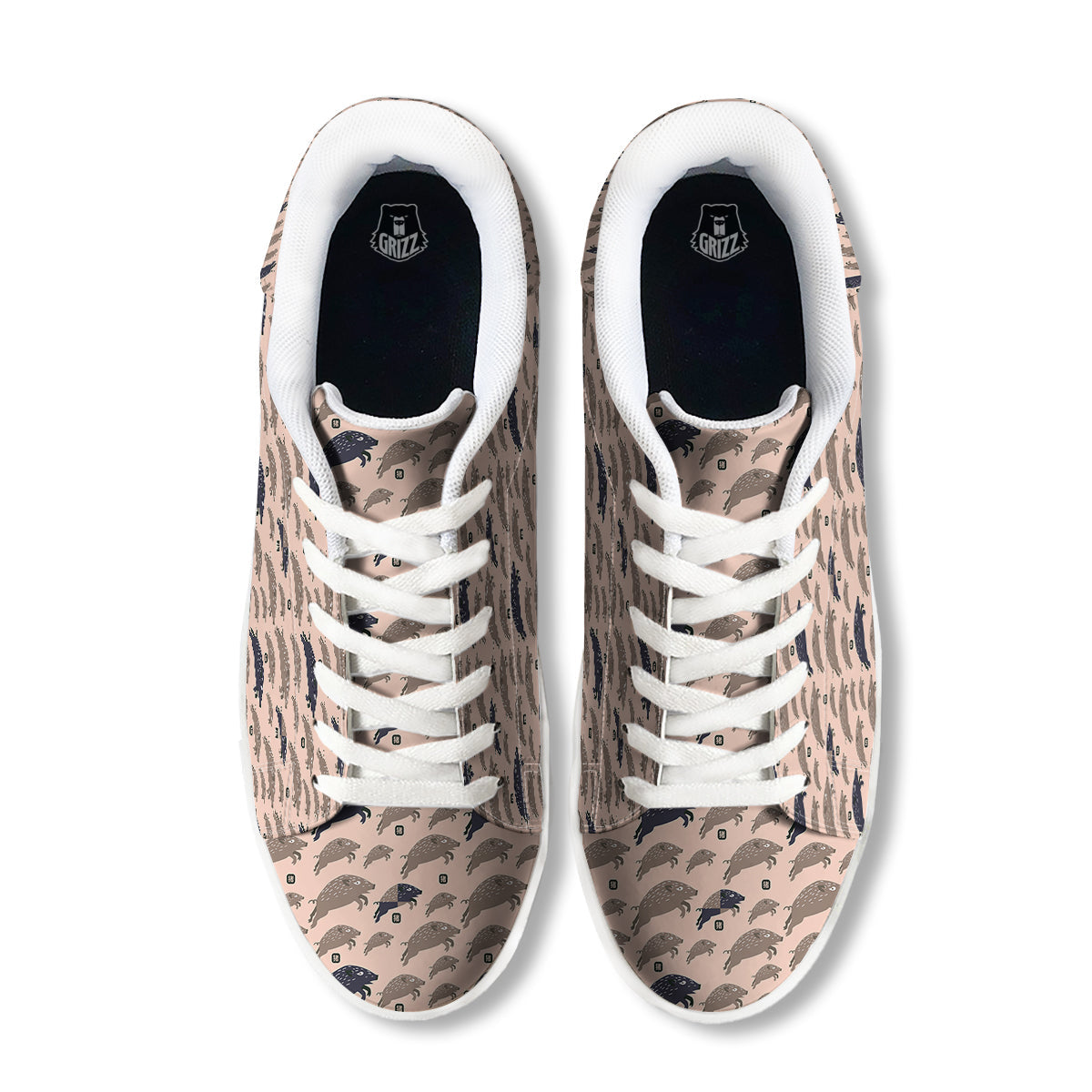 Boar Jumping Print Pattern White Low Top Sneakers-grizzshop