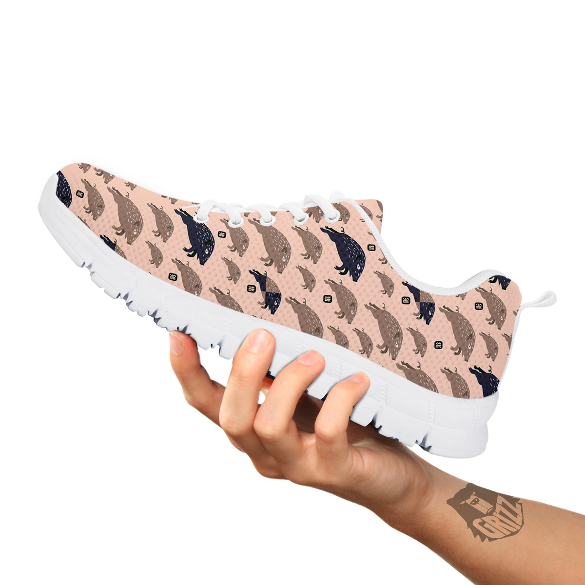 Boar Jumping Print Pattern White Sneaker-grizzshop