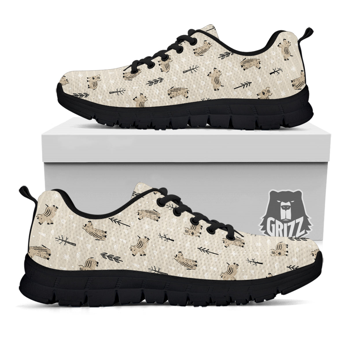 Boar Striped Print Pattern Black Sneaker-grizzshop
