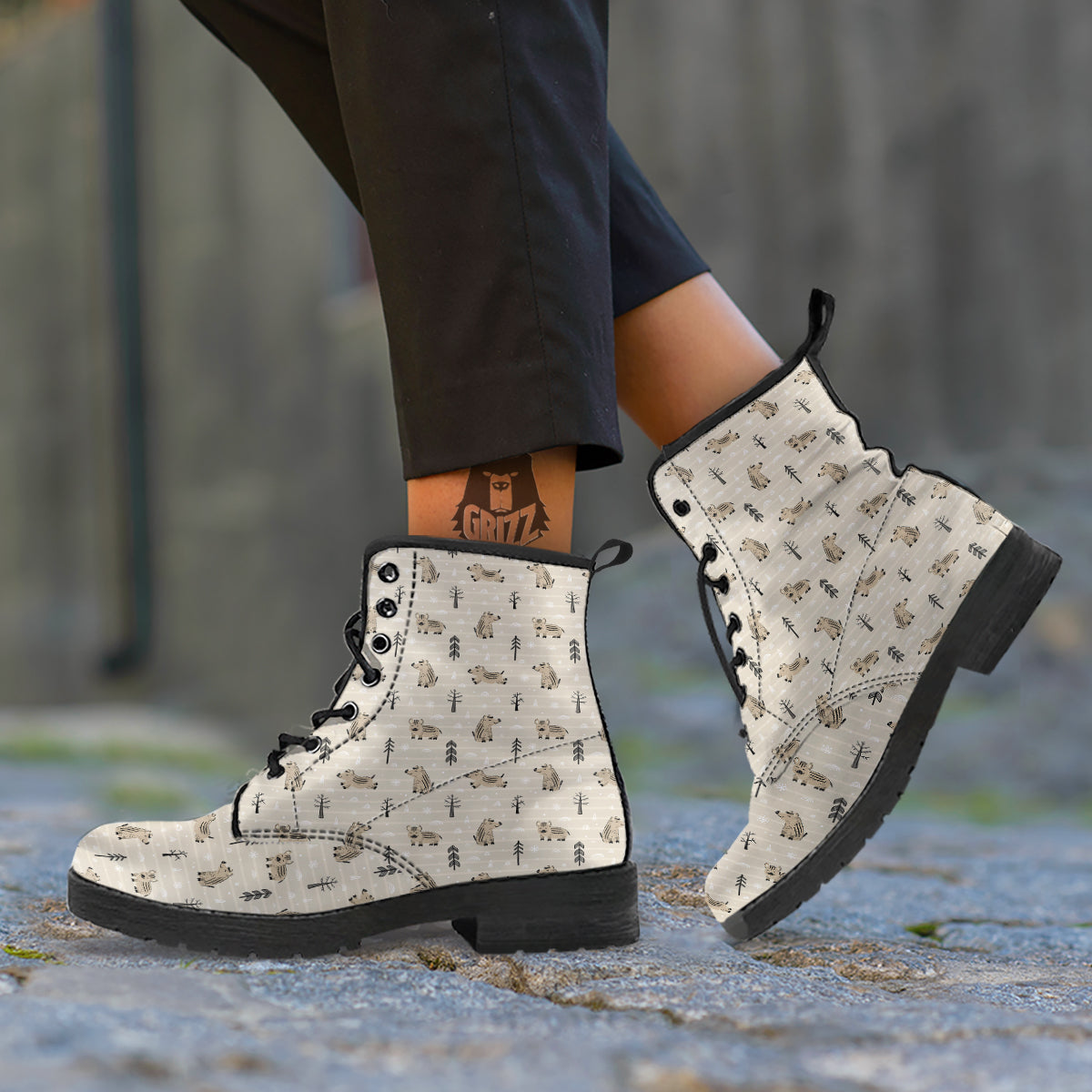 Boar Striped Print Pattern Leather Boots-grizzshop