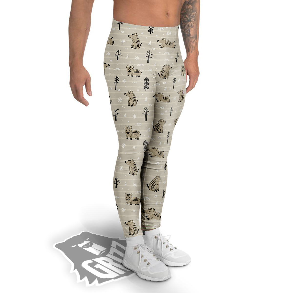 Boar Striped Print Pattern Men's Leggings-grizzshop