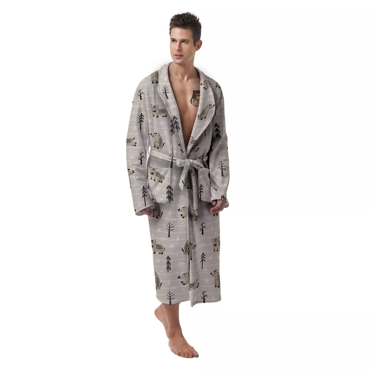 Boar Striped Print Pattern Men's Robe-grizzshop