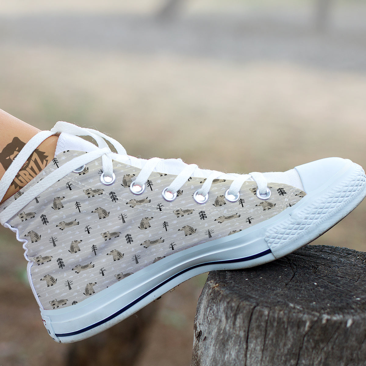 Boar Striped Print Pattern White High Top Shoes-grizzshop