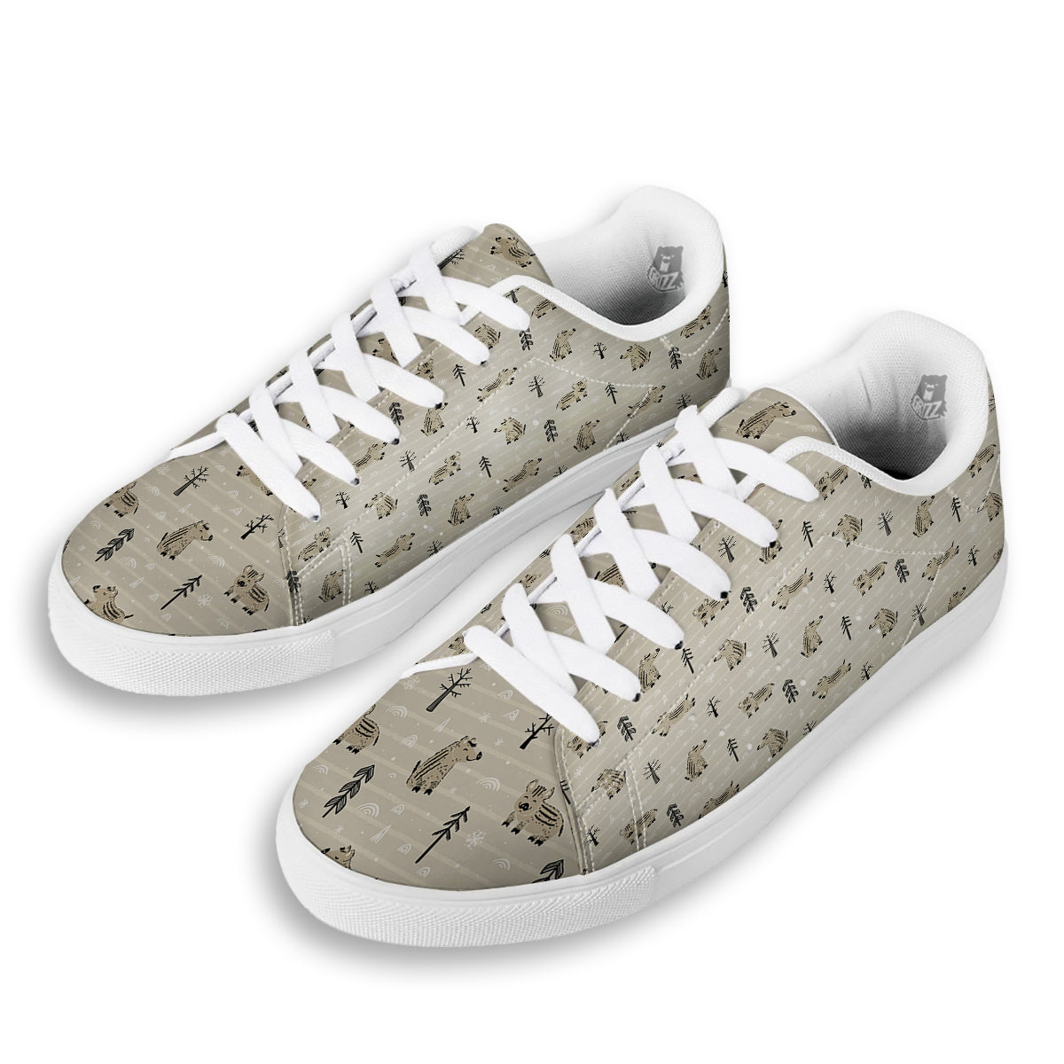 Boar Striped Print Pattern White Low Top Sneakers-grizzshop