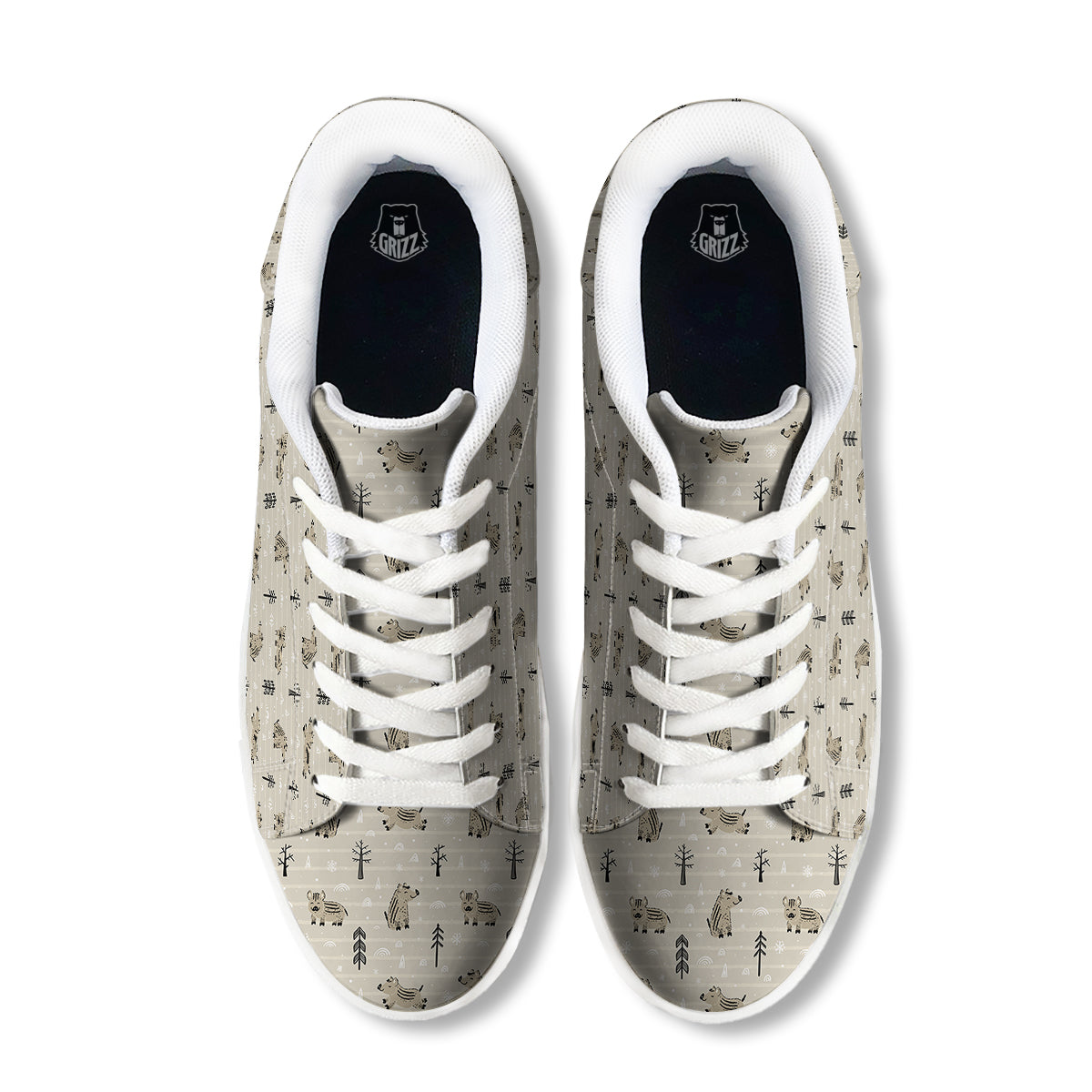 Boar Striped Print Pattern White Low Top Sneakers-grizzshop